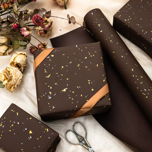 Brown Kraft Gift Wrapping <b>Paper</b> with Gold Confetti <b>Pattern</b> Double Sided Coated for Gift and Craft Use - Product Image 2