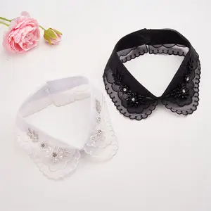 2024 New Design Boutique Organza Embroidered Daisy Head Pattern Hand Sewn Crystal Bead Craft Fake Collar
