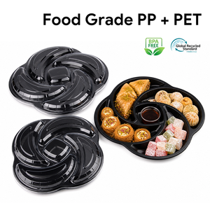 ถาดเสิร์ฟแบ่งช่องรูปดอกไม้ วัสดุ PP พร้อมฝา PET ใส ปลอดสาร BPA ได้รับการรับรองจาก FDA สามารถวางซ้อนกันได้ เหมาะสำหรับใส่ของว่าง - Product Image 1