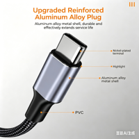 Câble de charge rapide USB C vers USB C 100W 5A 10 Gbps, transfert de données, nylon tressé renforcé, chargeur durable pour ordinateur portable, téléphone, Switch
