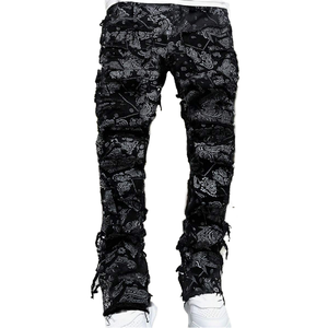Jean en denim délavé respirant à jambe droite pour homme, style streetwear décontracté à taille mi-haute, idéal printemps-été-automne - Product Image 1