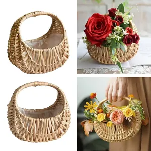Salice <span class=keywords><strong>in</strong></span> Rattan tessuto cesto di <span class=keywords><strong>vimini</strong></span> mezza luna di stoccaggio con manico robusto piccolo cesto di fiori contenitore per Picnic - Product Image 2