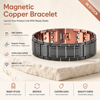 Joyería Magnética de Cobre Puro, Pulsera de Cadena Negra con Imanes Internos, Venta al Por Mayor, Logotipo Personalizado, Regalo