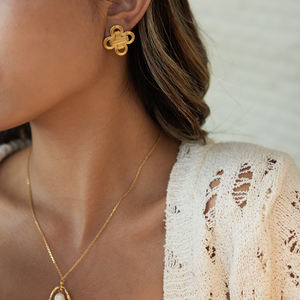 <span class=keywords><strong>Pendientes</strong></span> J&D Retro Lucky Leaf, Chapados en <span class=keywords><strong>Oro</strong></span> de 18K, Acero Inoxidable, Estilo Vintage, Nudo de Cuerda Trenzada, Trébol de Cuatro Hojas, Nudo de la Suerte - Product Image 3