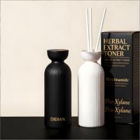 Botol Diffuser Kosong Premium Desain Baru 200ml Botol Aromaterapi Bulat Coklat Hitam Amber Botol Kaca Reed Diffuser dengan Kotak