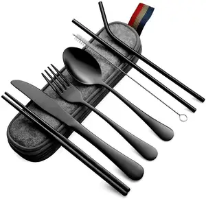 Tragbares Besteckset Edelstahl Outdoor Camping Reise Besteck Utensilien Set Mit Beutel