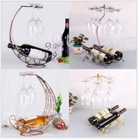 Chariot vélo forme unique bouteille vin fil rack avec 6 verres à vin support de séchage