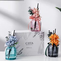 Bouteille diffuseur d'arômes d'huiles essentielles décorative vide personnalisée, transparente, bleue et rose, style français, pour la maison, vente en gros de luxe