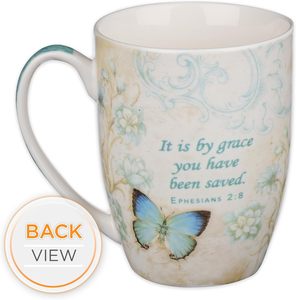 Taza de café de cerámica de mariposa azul Taza de café inspiradora 12 oz con versículo de la Biblia: Grace-Efesios. - Product Image 6