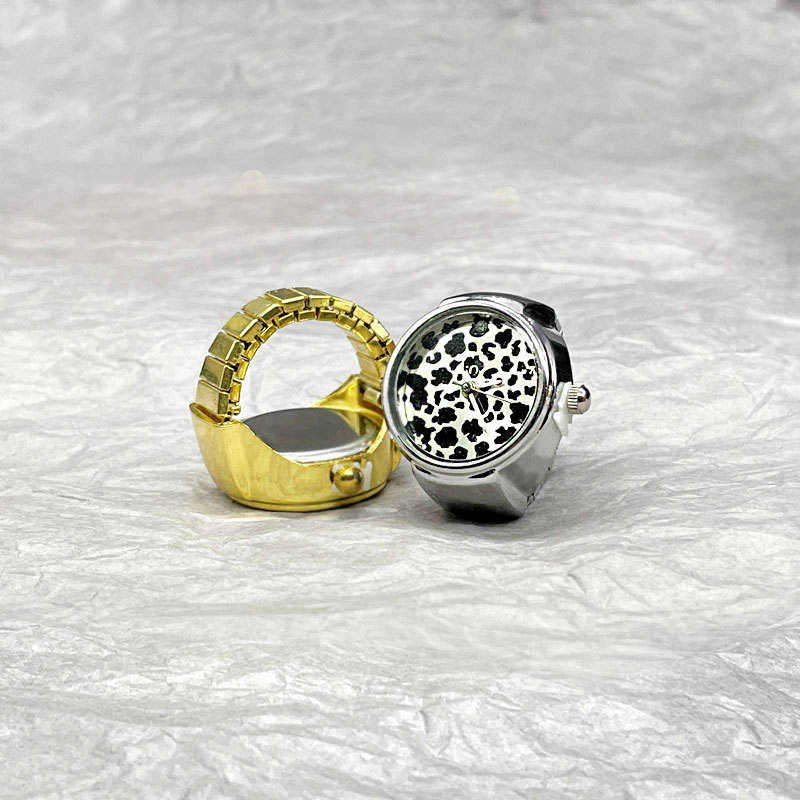 Wholesale Fashion Cute Actual Digital Ring Watch Minimalist Watch Ring  Steel Leopard Print Dial Mini Women Finger Watch Rings