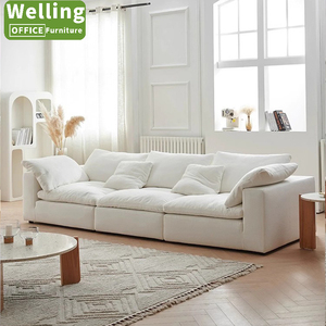 Sofa sudut bagian Modular kain Premium putih alami awan Kondominium kompresi ruang minimalis dengan Ottoman penyimpanan