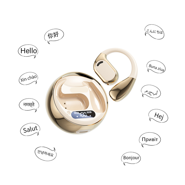 Smart Real Time AI Translator Earbuds M76 Wireless Headphone Ear Hook Earbuds Led Digital Display Free Translation App