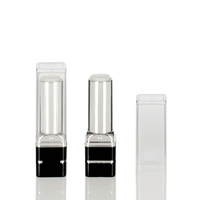 12.1mm 12.7mm Conteneur d'emballage de tube de rouge à lèvres carré classique noir et ruban avec capuchon transparent