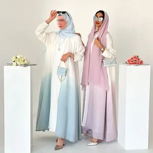 Conjunto de vestido abaya aberto gradiente personalizado, cardigã muçulmano dubai com combinação gratuita, quimono hijab, mais recente design