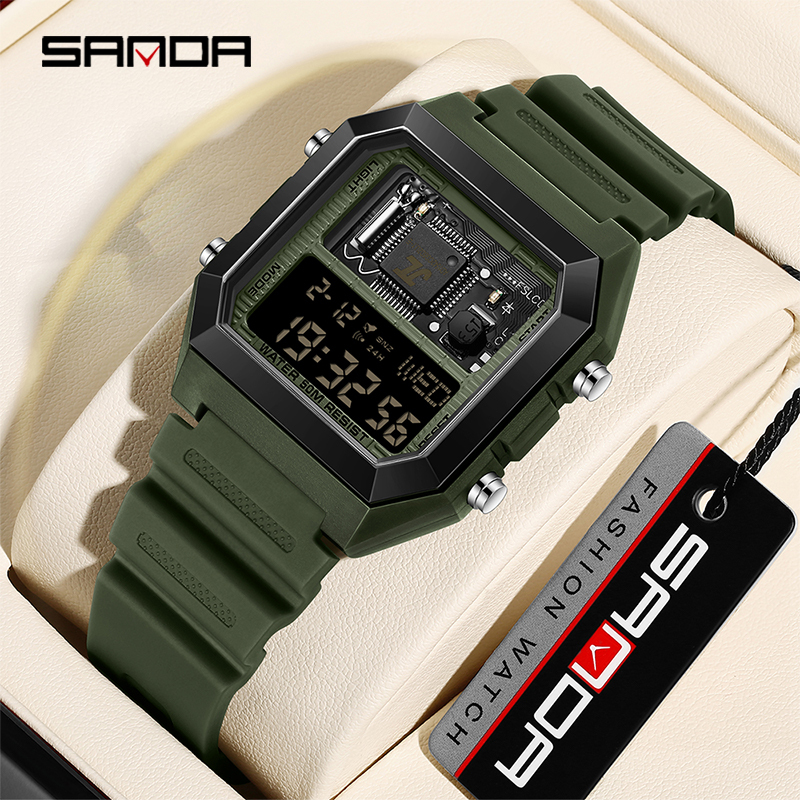 SANDA 6216 メンズ デジタル腕時計 ビジネス スポーツウォッチ LED