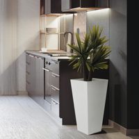 2 pots de fleurs en plastique blanc mat texturé, carrés et coniques, pour véranda, patio, terrasse
