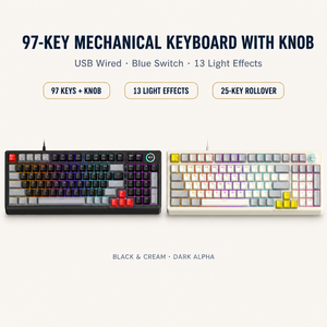 맞춤형 3색 기계식 키보드 97키 노브 13가지 조명 효과 25키 롤오버 USB 유선 데스크탑 - Product Image 1