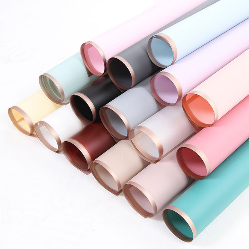 Hot Sale Stock Wrapping Paper for Flower Waterproof Translucent Plastic Wrapping Paper with Golden Edge Hot-stamping Printing