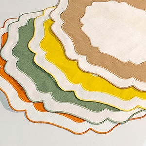 <b>Linen</b>/Cotton <b>Linen</b> <b>Cloth</b> Napkins Monogram Custom <b>Linen</b> Scalloped Napkins Color-blocking Handmade Embroidered <b>Table</b> Placemat - Product Image 3