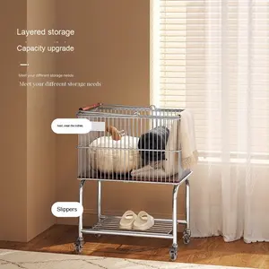 Vintage Metalen Beweegbare Wasmand Multifunctionele Mand Badkamer <span class=keywords><strong>Trolley</strong></span> Opbergrek Vuile Kleding Verzamelsysteem - Product Image 3