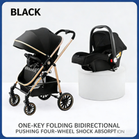 Poussette bébé 3-en-1 légère grise |   Poussette pliable haut de gamme avec siège auto