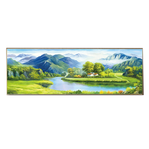 Pintura hecha a mano de arenisca natural-Serene "Montañas verdes Aguas azules" Arte de pared de paisaje chino - Product Image 1