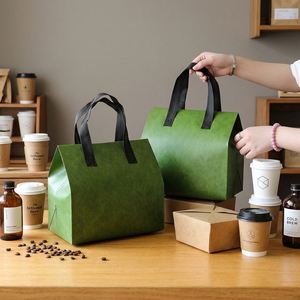 <b>Customize</b> Logo Recyclable Non-Woven Disposable Insulated Thermal Food Cooler Bag for Cake Coffee Takeout Takeaway Basg - Product Image 1