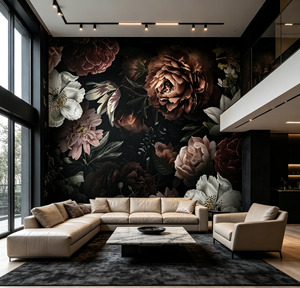 カスタム自己粘着ウォールステッカーアート花柄壁画印刷ダーク背景大型咲き誇る花ホームリビングルーム壁紙 - Product Image 2