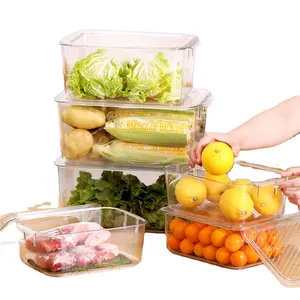 再利用可能な高品質の冷蔵庫オーガナイザービンプラスチック冷凍庫容器ハンドル付き積み重ね可能な食品貯蔵ビン
