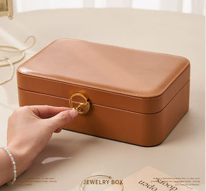 Caja de Almacenamiento de Joyas de Cuero PU de Doble Capa con Cierre, Elegante y Personalizable con Logotipo, de Lujo Sencillo, para Mujeres y Niñas, Venta al Por Mayor - Product Image 6