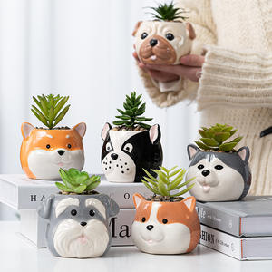 Adorable Pot de Fleurs en Céramique Émaillée en Forme de Corgi, Petits Pots d'Animaux pour Succulentes Maison Bureau Centre Commercial - Product Image 1