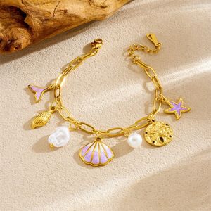 Fashion Charm Bracelet Zinc Alloy Ocean Theme Seashell Starfish Pearl Women's Jewelry Gift - Product Image 2