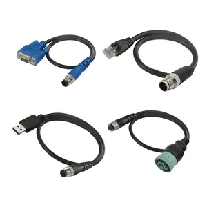 wire harness M12 3pin 4pin 5pin 8pin 12pin connector x code to j1939 rj45 rs232 usb db9 male female socket m12 plug cable