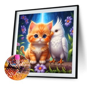 Pintura <span class=keywords><strong>de</strong></span> Diamantes 5D Acrílica Redonda Completa <span class=keywords><strong>de</strong></span> 30*30cm para Decoración del Hogar, Diseño <span class=keywords><strong>de</strong></span> <span class=keywords><strong>Loro</strong></span> y Gato, para Decoración <span class=keywords><strong>de</strong></span> Paredes - Product Image 1