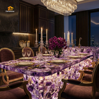 Îlot de cuisine et comptoir de bar rétroéclairés en quartz améthyste translucide violet, pour usage commercial et domestique