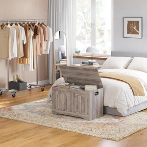 DINZI LVJ <span class=keywords><strong>Coffre</strong></span> de <span class=keywords><strong>rangement</strong></span> en bois vintage style ferme du milieu du siècle, 315 pouces, boîte à jouets, 2 charnières de sécurité, banc de <span class=keywords><strong>rangement</strong></span> d'entrée, à ouverture rabattable, robuste - Product Image 2
