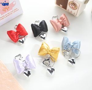 <strong>Cute</strong> Bow Knot Keychain with Heart Charm <strong>Satin</strong> Fabric Ribbon Bow Key Ring for <strong>Bag</strong> and Key Decoration - Product Image 1