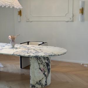Современный Роскошный натуральный мраморный Овальный Обеденный Стол Calacatta Viola с полуциловой основой, фиолетовые прожилки, современная мебель для дома - Product Image 3