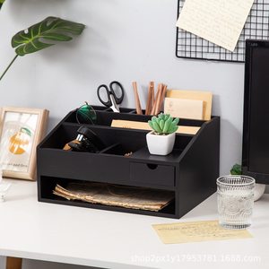 <b>Wooden</b> Office <b>Desk</b> Organizer With Drawer And Pen Holder For Desktop Storage And Organization - Product Image 3