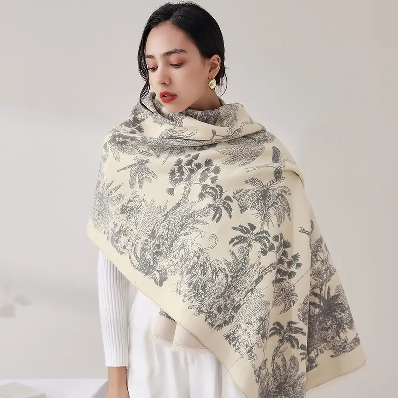 Bufanda de invierno de Cachemira para mujer, chal cálido de lana, pashmina a la moda