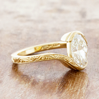 Anillo de Compromiso Solitario Ovalado de 2 Quilates con Bisel y Diseño de Enredadera, Diamante Cultivado en Laboratorio, Oro Sólido de 14K/18K, Certificado IGI, CVD/HPHT, Personalizado
