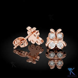 Lab Grown Diamond Butterfly <b>Stud</b> Earrings 4 Stone Cluster 14K 18K Solid Gold Fine Women Jewelry Romantic Bridal Anniversary Gift - Product Image 3