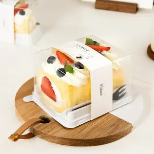 PET Rectángulo Postre Pastel Pan Fruta Cajas Pastel Caja de embalaje Transparente Pequeño Rollo de rebanada transparente Pastel Comida de plástico 1-3 días