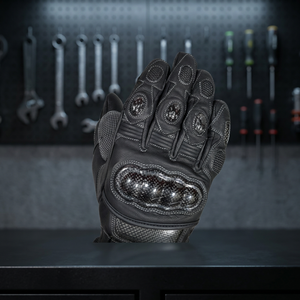 Gants de moto en cuir de chèvre respirants antidérapants à doigts entiers entièrement noirs - Product Image 3