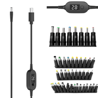 Cable de Carga USB C a DC5525 PD 3.1 de 140W con Interruptor de Encendido, Voltaje Ajustable en 6 Niveles, Adaptador de 34 Puntas, Compatible con Pantalla Digital