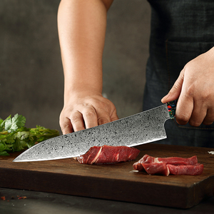 Juego de <span class=keywords><strong>Cuchillos</strong></span> de Chef Grandsharp de Acero de Damasco Japonés Santoku, Multiusos, Nakiri, Kiritsuke con Mango de Resina Roja y Madera Maciza - Product Image 2