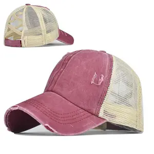 2024 Novo design clássico feminino verão retrô com 5 painéis chapéus cor emenda respirável boné de beisebol para caminhoneiros