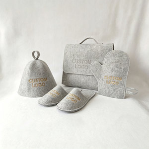 Custom Logo 5pcs Felt Sauna Accessory Sets Felt Slippers Seat <b>Cushion</b> Hat <b>Storage</b> Bag for Russian Banya Sauna - Product Image 4