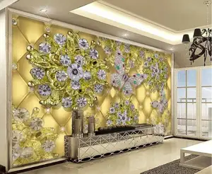 ZHIHAI 3D Luxury Gold Trang Sức Kim Cương Hoa TV Nền Tường 3d Giấy Dán Tường Cho Phòng Khách