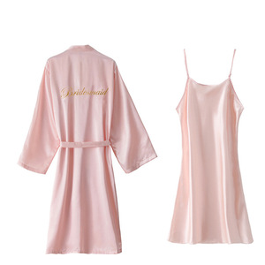 Ensemble de <span class=keywords><strong>Robe</strong></span> de Mariée en Satin Sexy, Peignoir de Mariée Brodé, Nuisette 2 Pièces, Kimono de Nuit, <span class=keywords><strong>Robe</strong></span> de Chambre à Bretelles, Cadeau de Mariage - Product Image 3